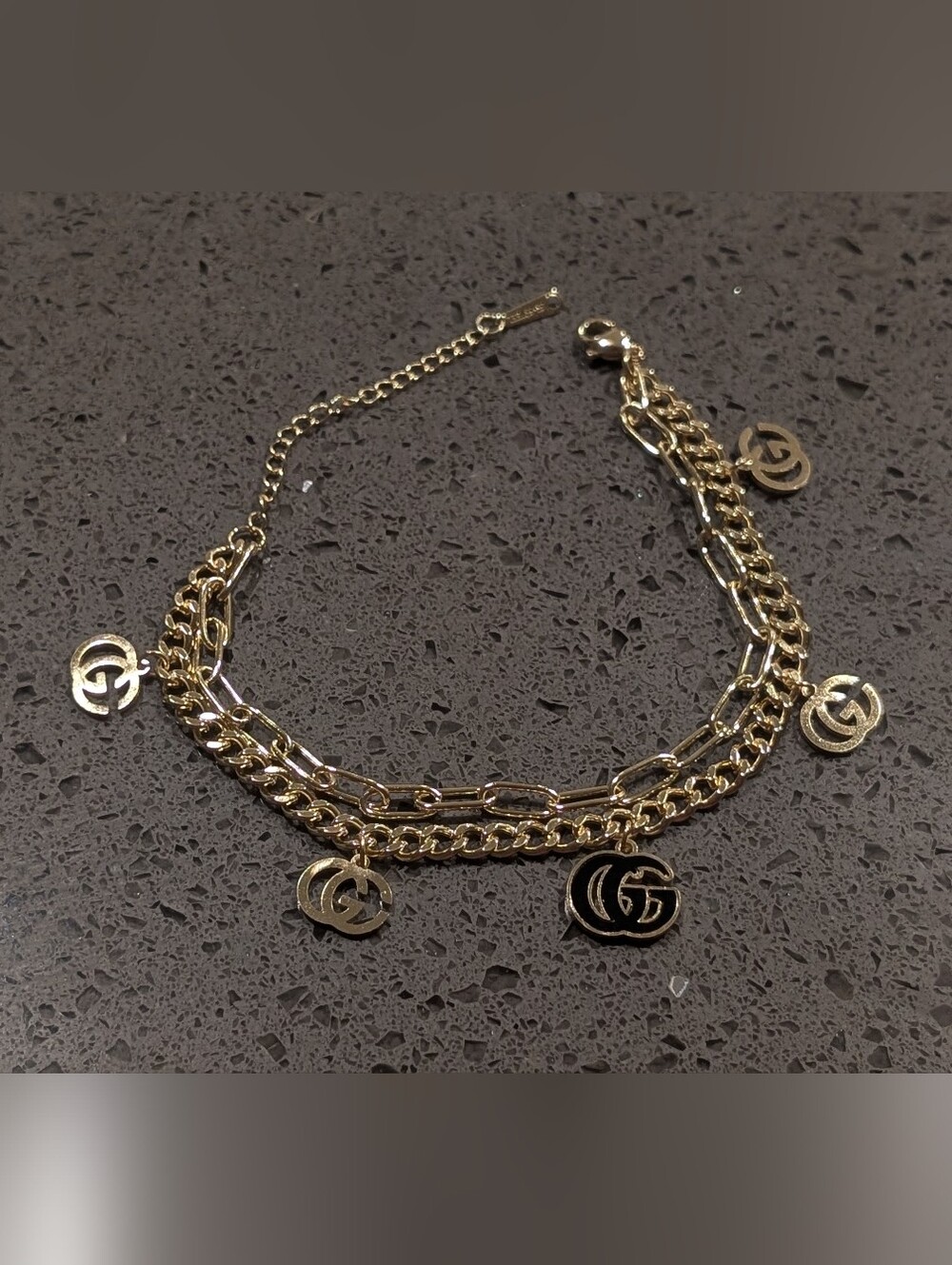 Gold-Tone Double Layer GG Inspired Charm Fashion Bracelet